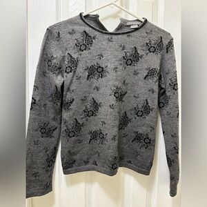 Mendocino Gray Floral Sweater, 100% Merino Wool